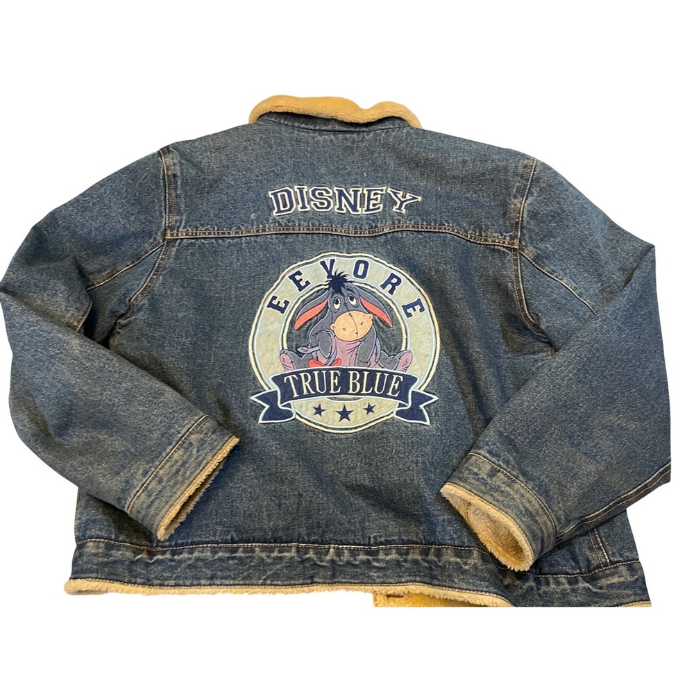 Disney Eeyore True Blue Denim Sherpa Lined Jacket womens XL trucker 90s Y2K VTG
